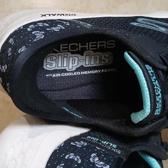 Skechers GOwalk Women's Black & Teal Accent Slip-On Athletic Sneakers Sz 7 EUC - Picture 5 of 8